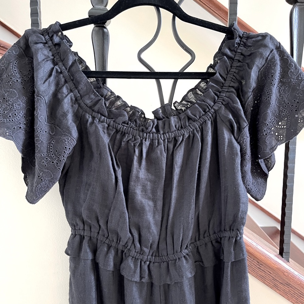 Joie Alverna Off-The-Shoulder Crop Linen Jumpsuit